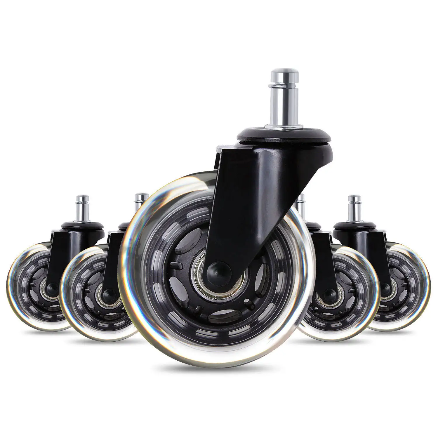 5Pcs 3 Inch Transparent PU Double Axle Casters 360 Degree Swivel Smooth Silent Heavy Duty Furniture Wheels for Hardwood Tile