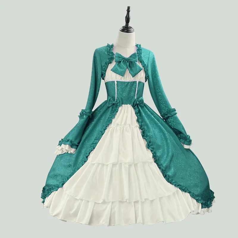 

Medieval Gothic Court With Square Neckline, Waistband, Patchwork Bow,Performance Costumes, Princess,Formal Dress,Cosplay