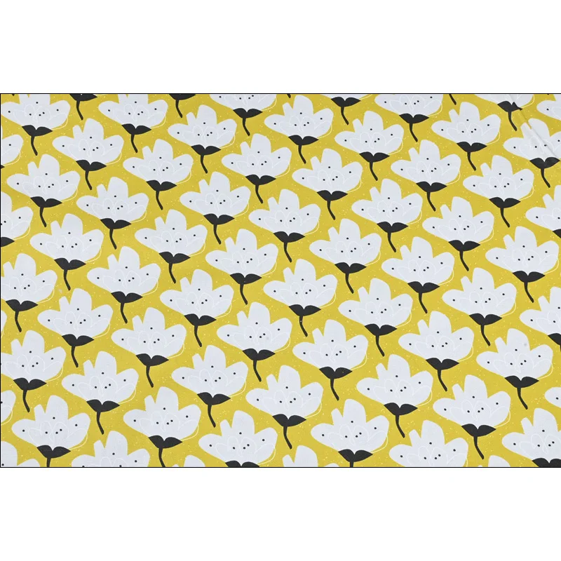 Thin Canvas Fabric with Little Yellow Flower Print, 100% Cotton, DIY Bag, Back Cushion, Table Cloth, CR-1652