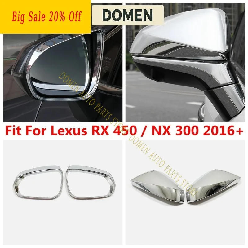 DOMEN Car Rearview Mirror Cap Shell / Rain Eyebrow Frame Cover Trim For Lexus RX450 / NX300 2016 - 2021 ABS Chrome Black Accesso