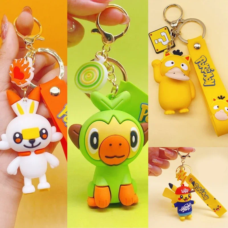 

Pokemon Dolls Pendants Pikachu Bag Ornament Sobble Scorbunny Psyduck Rubber Keychain Cute Doll for Kids Girls