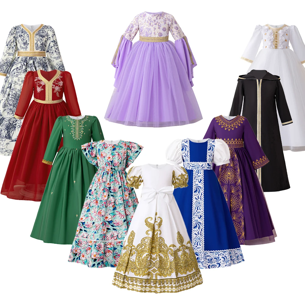 Muslim Ramadan Party Dress for Girls Casual Prayers Flower Girl Dresses Birthday Robe Arab Dubai Child Eid Party Enfant Costumes