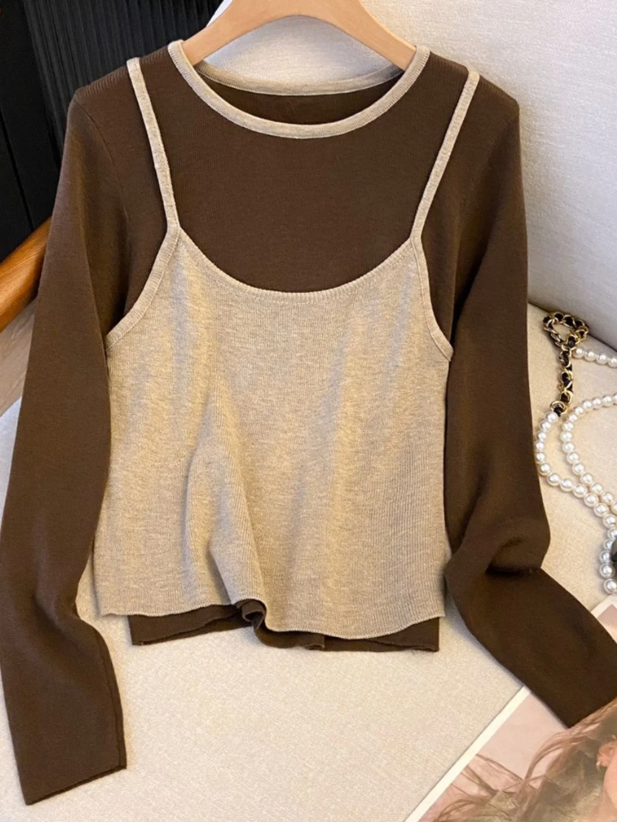 

Faionable Ice Silk Knitted Long Sve Base Layer Top Color Blo Design Осень Новое поступление Женские большие размеры круглые Ne Pu...