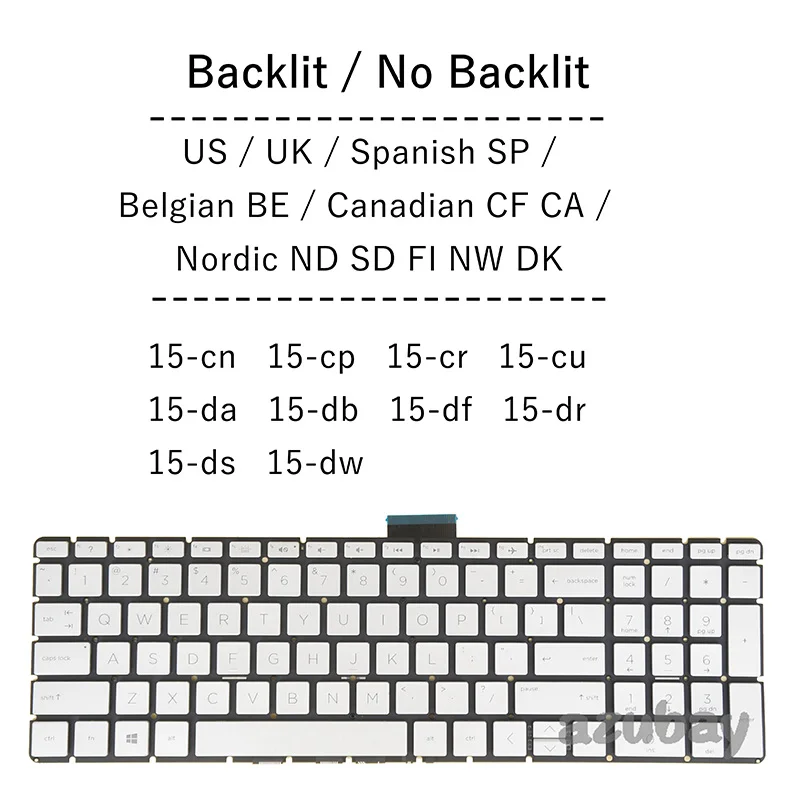 

Laptop Keyboard For HP 15t-cr 15t-cu 15t-da 15t-db 17-by 17-ca 17-ce 17g-cr 17m-ce US Spanish UK BE Canadian Nordic SD FI NW DN