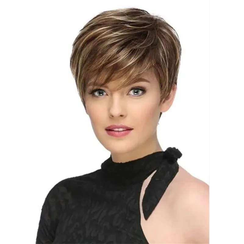 Brand new style Fashion Elegant Women's Short Brown Mix Blond Straight Wigs 8 In