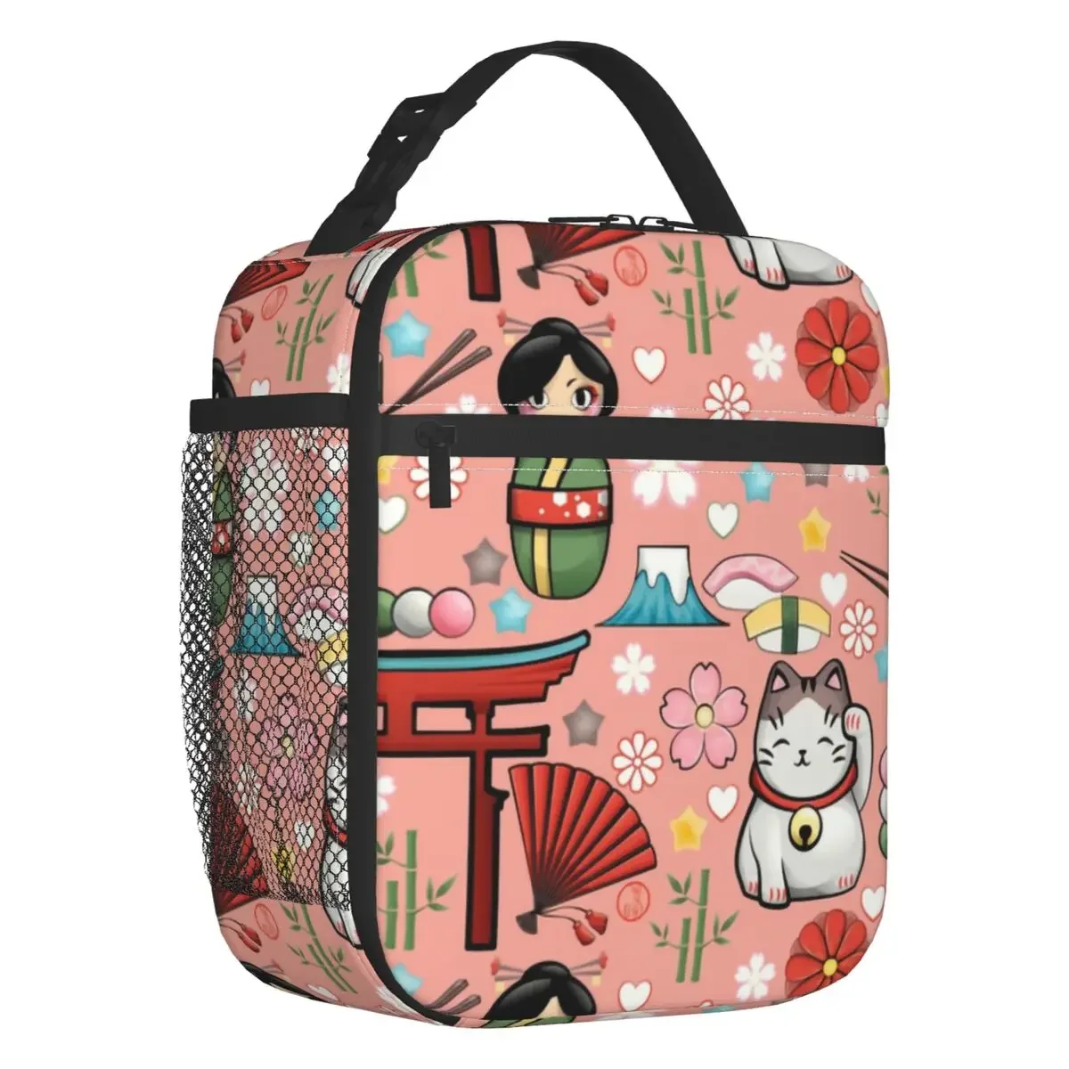 Japanische maneki neko isolierte Lunch-Tasche für Schul büro Geisha Kokeshi Puppe wieder verwendbare Kühler thermische Lunchbox Frauen Kinder