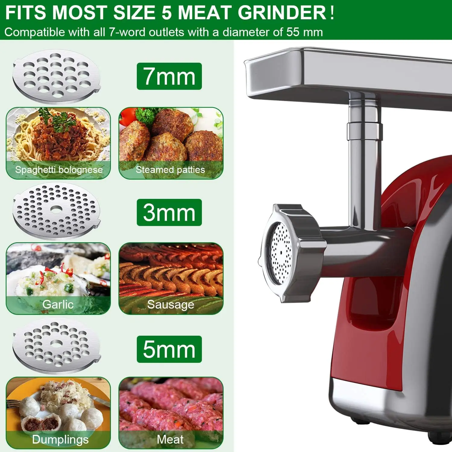 Meat Grinder Blades Plate Discs, Stainless Steel Cutting Plate for Size 5 Stand Mixer, Replacement Parts of Meat Grinder