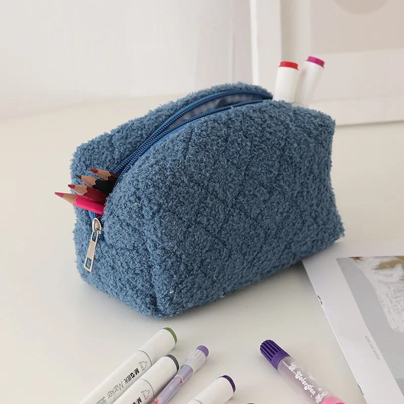 Bolsa de almacenamiento Kawaii de felpa Simple para mujer, organizador de maquillaje, bolso de mano, estuches de lápices de papelería, bolsa de viaje