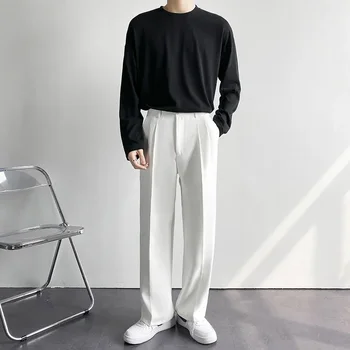 2025 New Men Straight Pants Fashion Korean Loose Suit Trousers Casual Draped Baggy White Wide Pant Male Streetwear 3 2025 New Men Straight Pants Fashion Korean Loose Suit Trousers Casual Draped Baggy White Wide Pant Male Streetwear 3