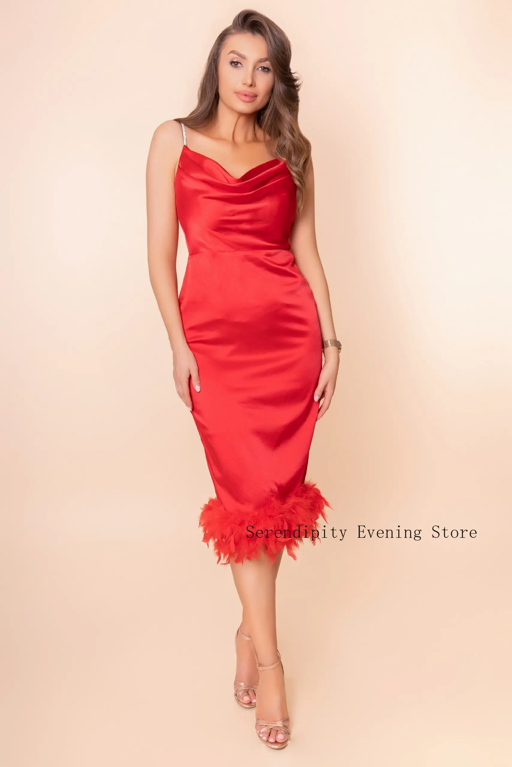 Customized Feathers Mother of Birde Dresses 2026 for Women Wedding Spaghetti Straps Evening Dress Column Formal Prom Party Gowns