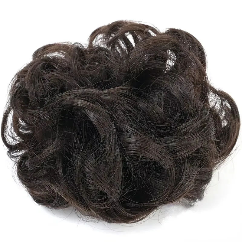 Cabelo sintético coque encaracolado cabelo reto bagunçado coque scrunchies updo faixas de cabelo elástico postiços para mulheres volume franja bun