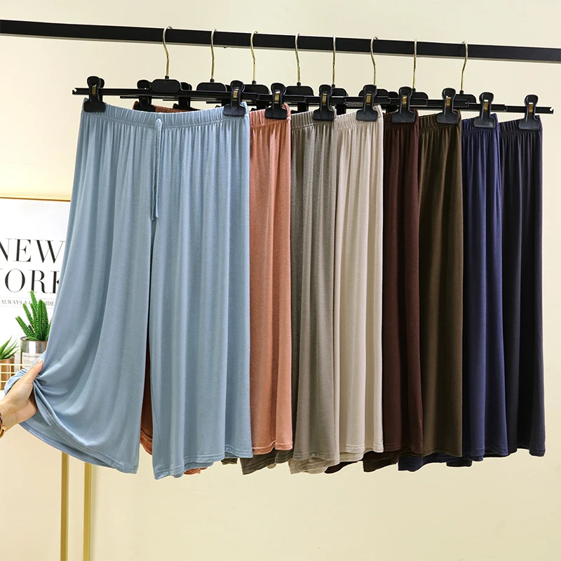 Plones Anchos Hoados para Mujer, Plones Casus de Verano, Modal, Cintura Elástica, Plones Cortos para el a...