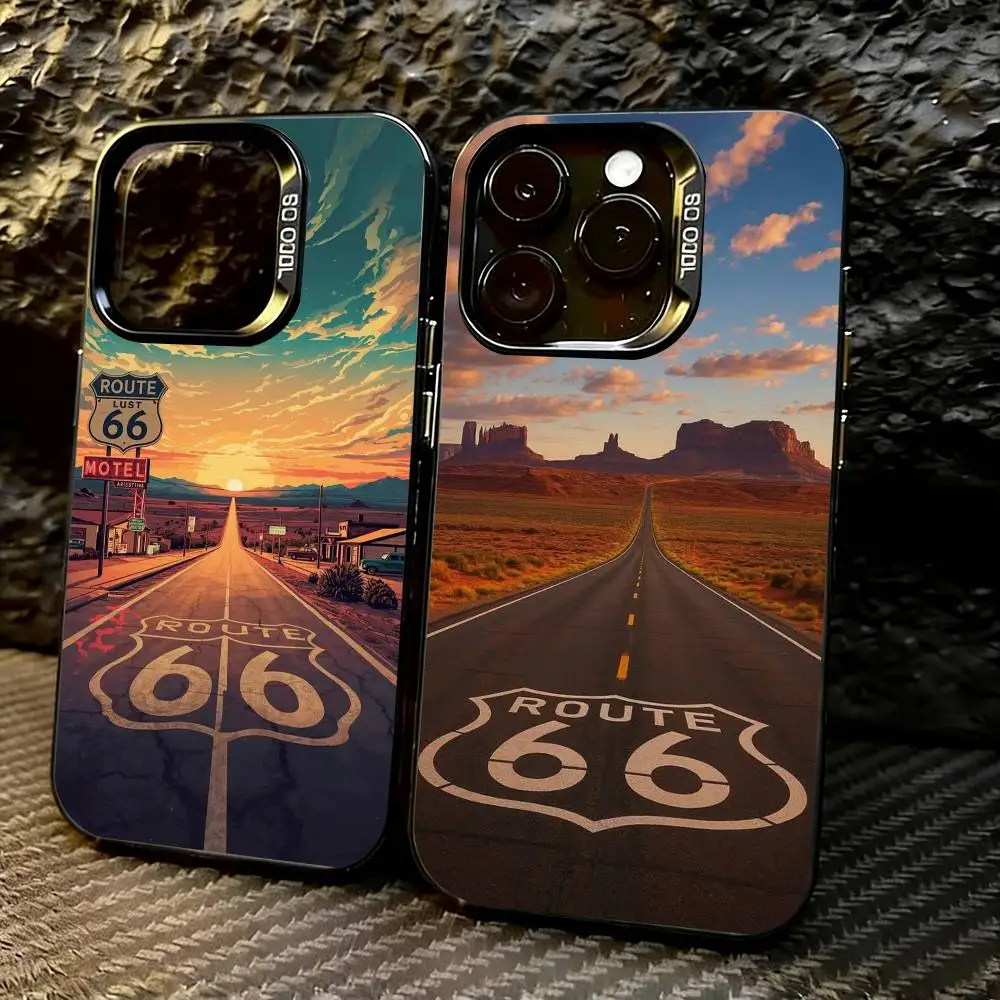 

A-American R-Route 66 Phone Case For iPhone 17,16,15,14,13,12,11 Plus,Pro Max,XS,Colorful Silver Phone case Funda Cover