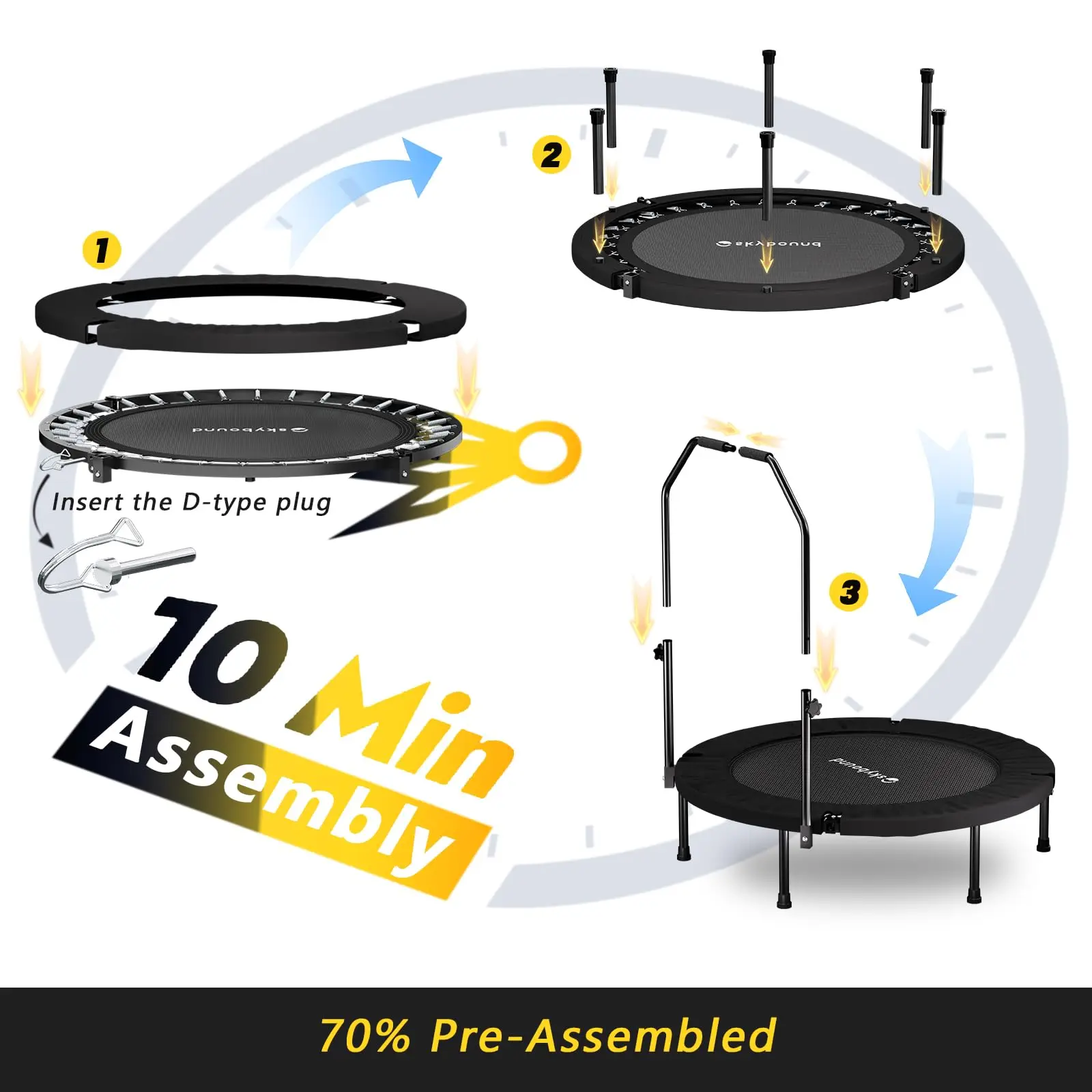 ترامبولين ريباوندر للبالغين - ترامبولين صغير قابل للطي مقاس 40 بوصة مع مقبض على شكل حرف U قابل للتعديل، أقصى حمولة 350 رطل، S