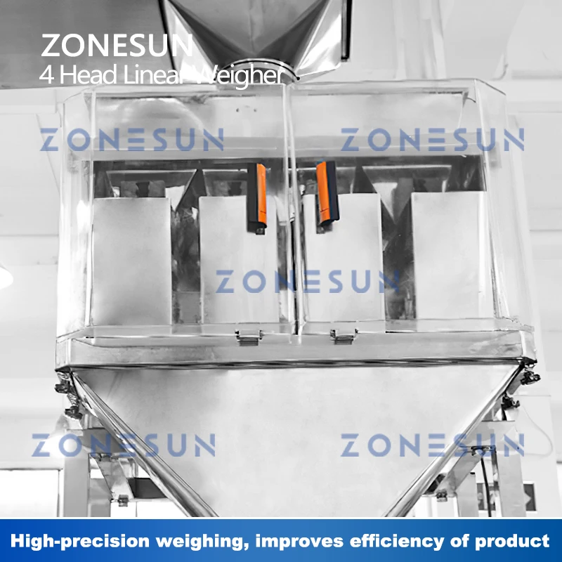 ZONESUN ZS-PL420S Automatische Granulat Füllung Waage Vakuum Abdichtung Verpackung Maschine Auto Feeder 4 Kopf Liner Waage Maschine