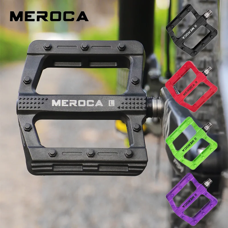 

MEROCA nylon bicycle pedals DU sealed bearing red purple green Black bike pedals Wide Anti-slip MTB Road bike universal pedals