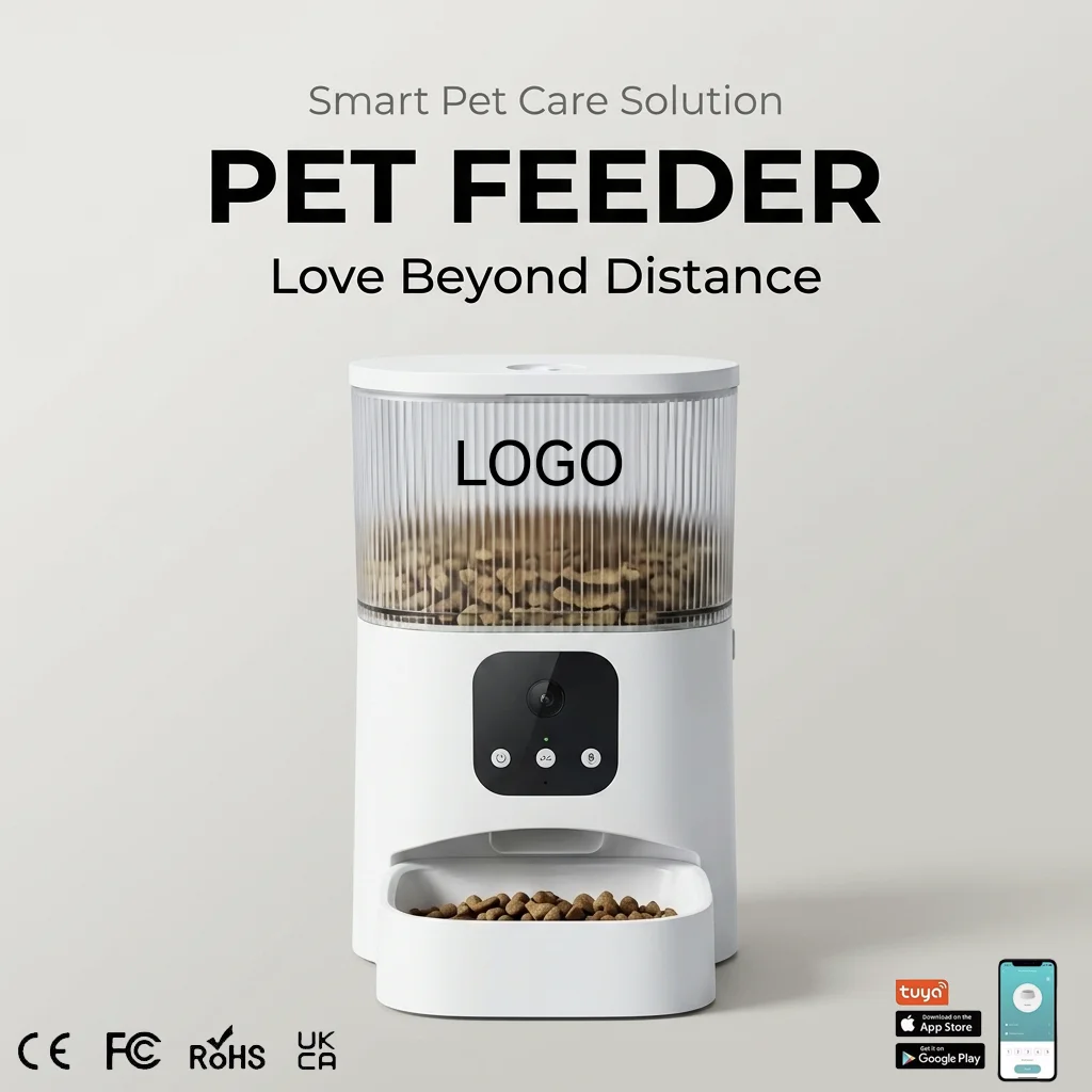 Pet Smart Battery-Powered Automatic Sensor-Activated Smart Pet Feeder with Timed Feeding Remote Voice Control Video App Support