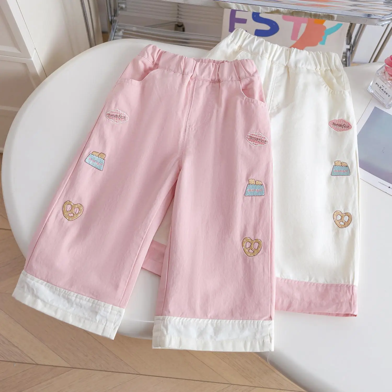 

Cute Baby Girls Cartoon Embroidery Pants Spring Summer Loose Casual Straight Pants 2025 New Girls Trousers 1-6Years