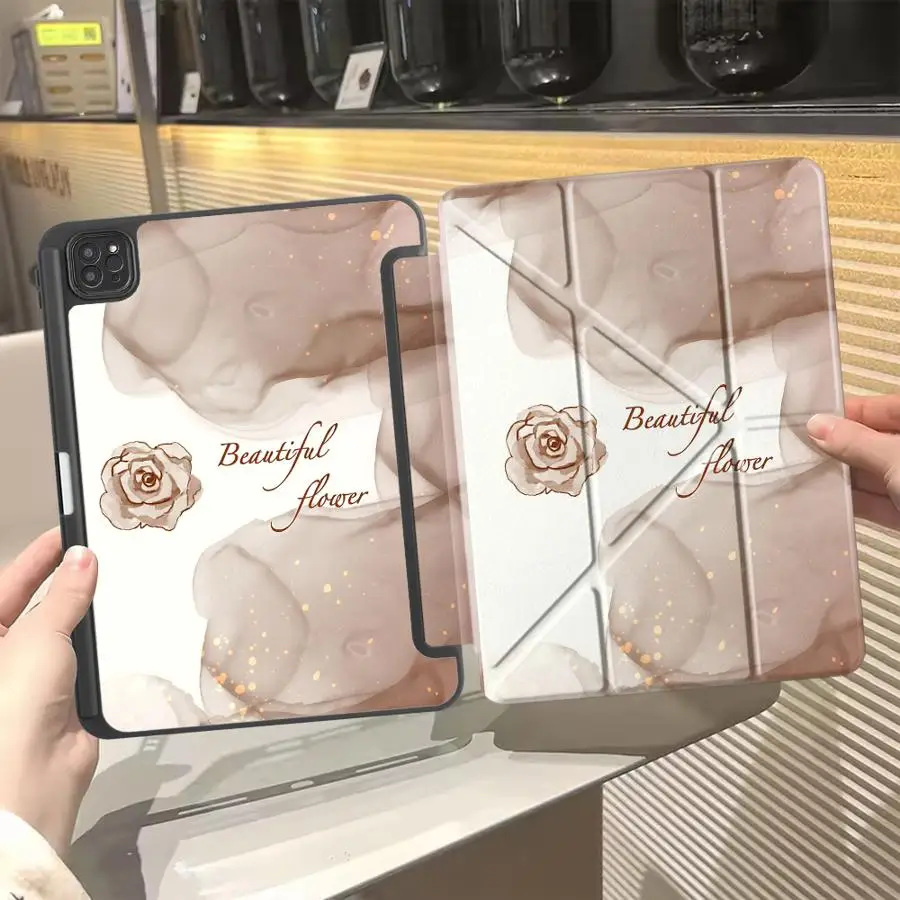 

Ink-wash Flower Marble Holder Cover Tablet Case For iPad Air 4 5 M3 M2 1 2 M4 11inch Pro 2025 Pro 11th 10th 9th 8th 7th 12.9inch