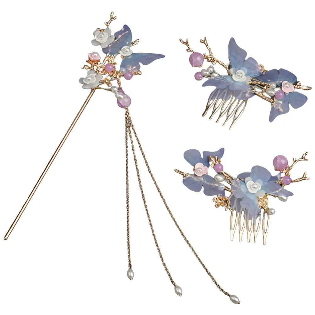 

1 Set Butterfly Tassel Sticks Style Accessories For Women Vintage Forks Clips Bun Styling Tools Chinese Hairpins Wedding