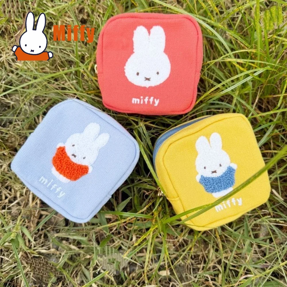 Милый кошелек-монетница Miffy с двойной молнией, мини-чехол для наушников с кроликом, вышитый холщовый маленький дорожный органайзер, подарок