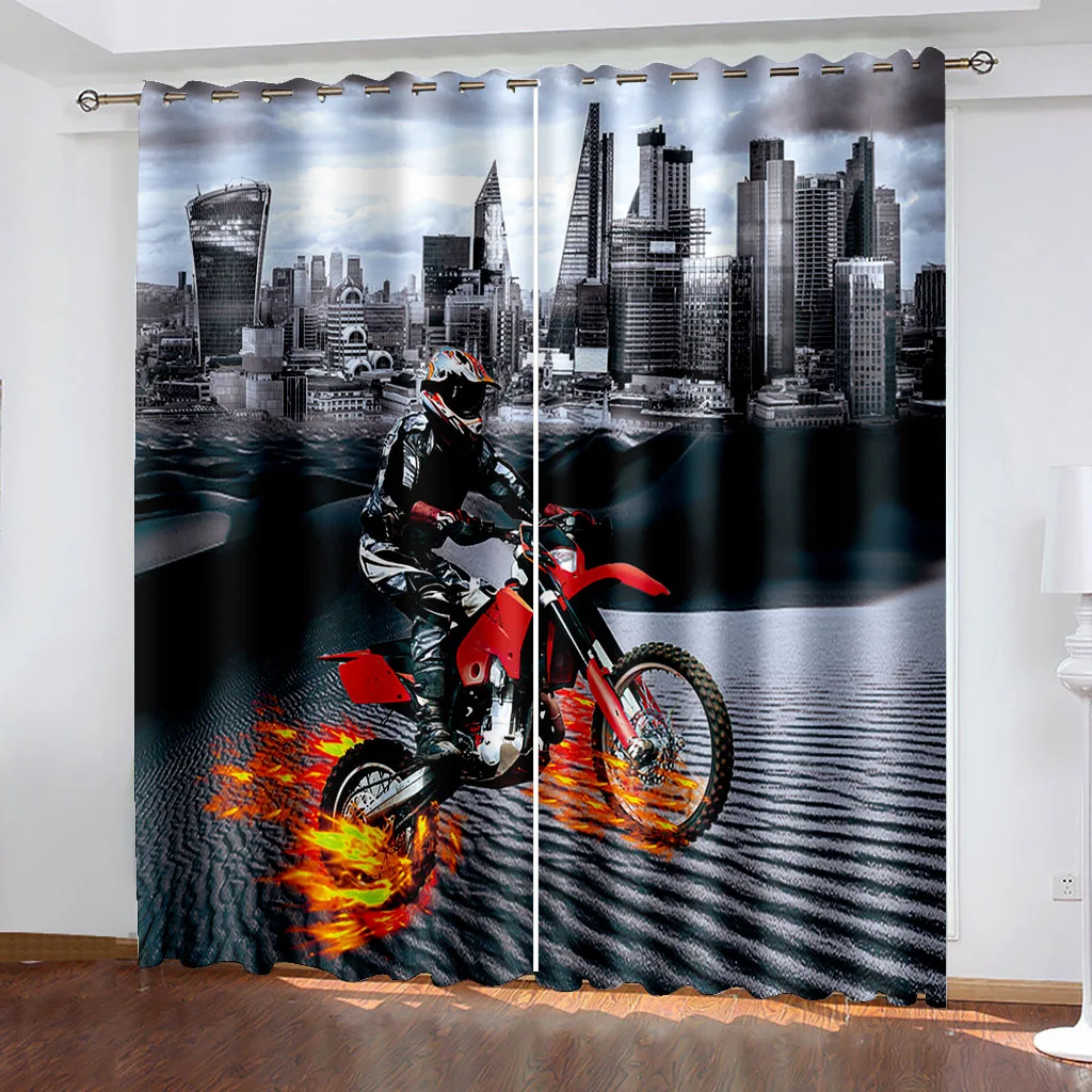 Motorcycle Printed Curtains Two Independent Window Drapes On The Left And Right Blackout Curtains For Bedrooms Window Blinds