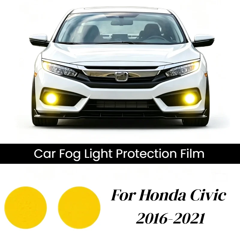 For Honda Civic 2016‑2021 Pre‑Cut Yellow Fog Light Protective Film Anti‑Scratch PVC Fog Lamp Sticker Car Exterior Accessories