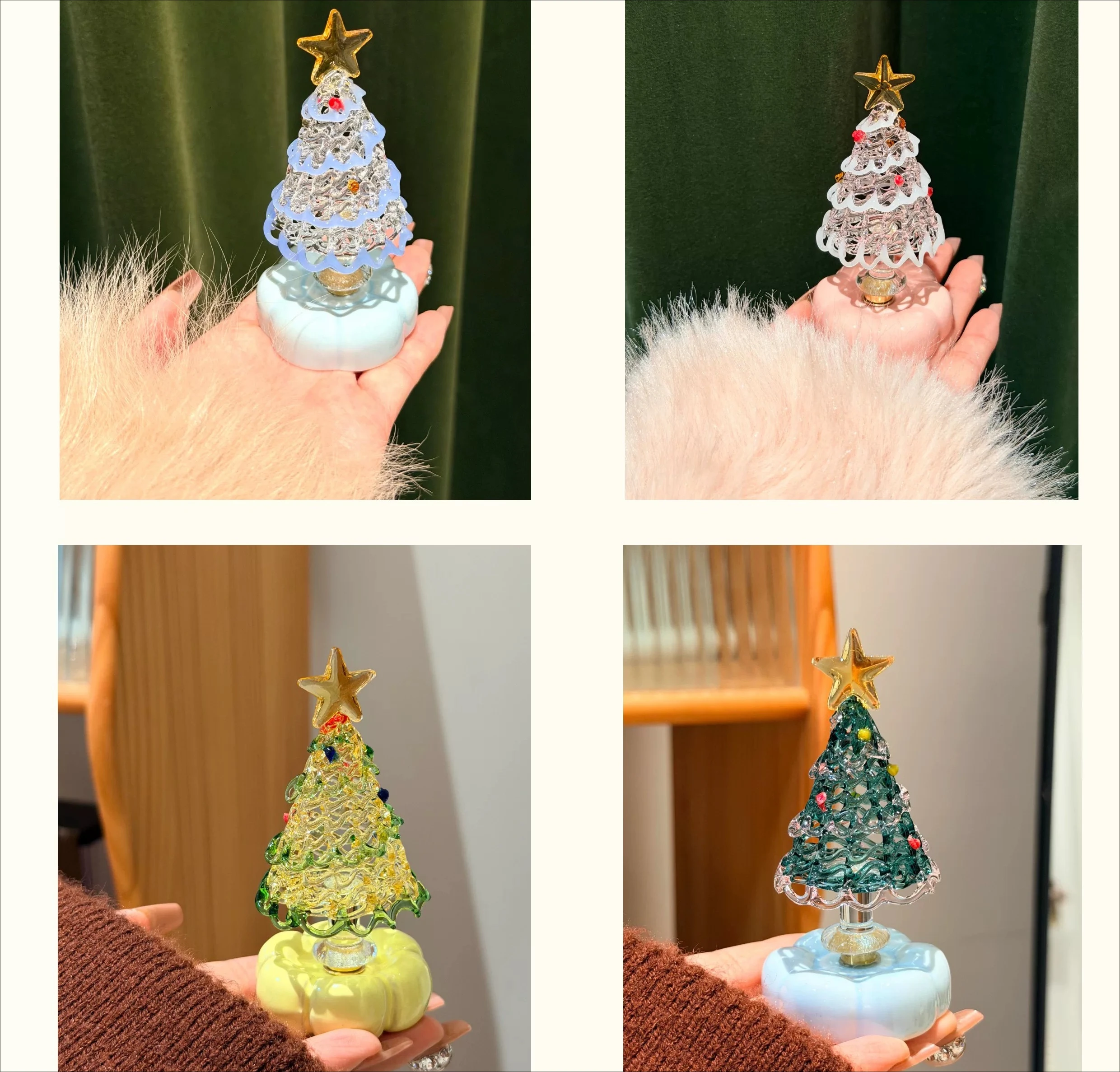 Creative Multi-purpose Rotating Glass Christmas Tree Ornament Ceramic Desktop Home Decoration Christmas EDC Gift