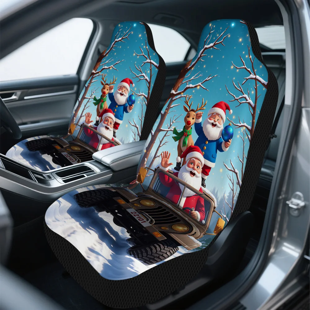 Set Of 2, Featuring A Festive Santa Truck Cartoon Design For Front Seat Covers, Tailored For Both Driver And Passenger Seats, Ai