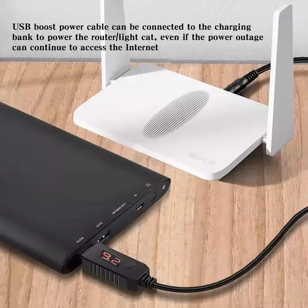 USB 5V to 9V /12V DC 5.5x2.1mm Adjustable Voltage Power Cable, USB Step-up Cord Adapter Charging Cable Boost Converter 1m