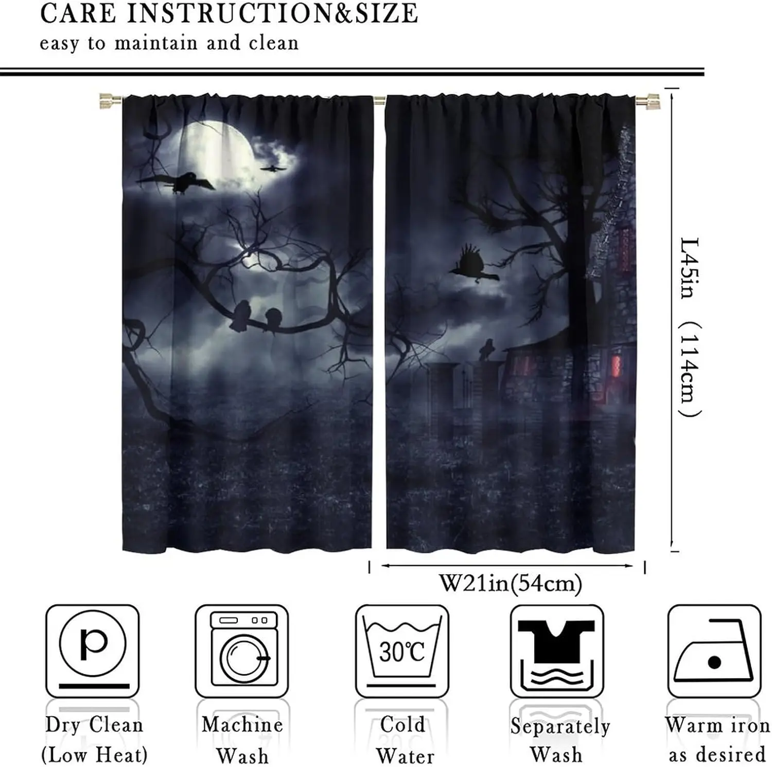 ستائر قوطية، غراب الغابة الداكنة، معالجات نافذة الغراب الأسود لغرفة النوم وغرفة المعيشة والمطبخ وستائر نافذة الهالوين الرعب #3