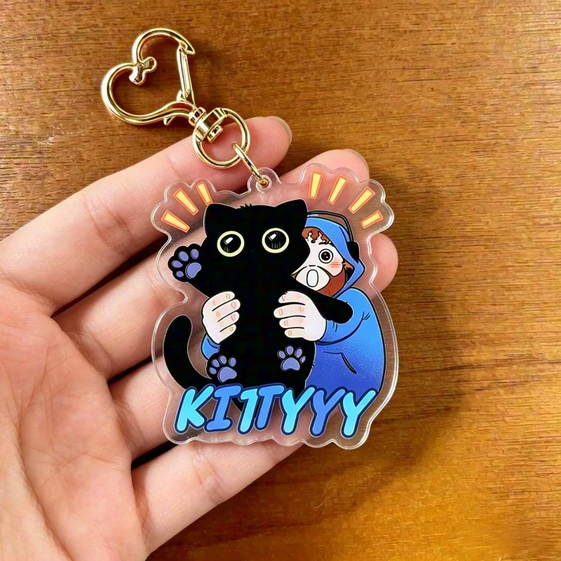 Caseoh Kitty Funny Acrylic Keychain Black Cat Meme Bag Charm Gift For Game Fans