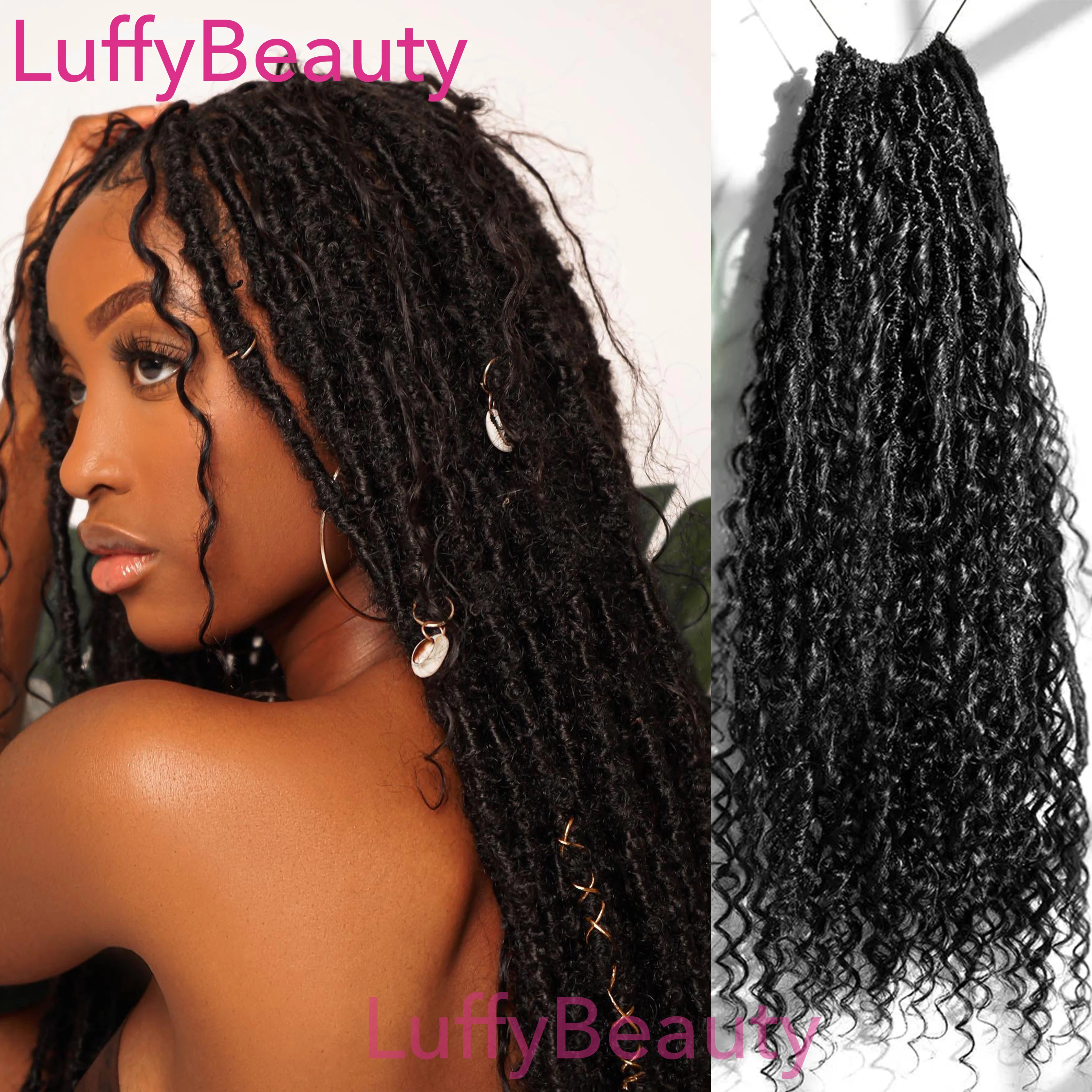 Pre-looped Crochet Boho Locs with Human Hair Curls Goddess Braids Curly Double Drawn Full End Hair Extensions for Black Women