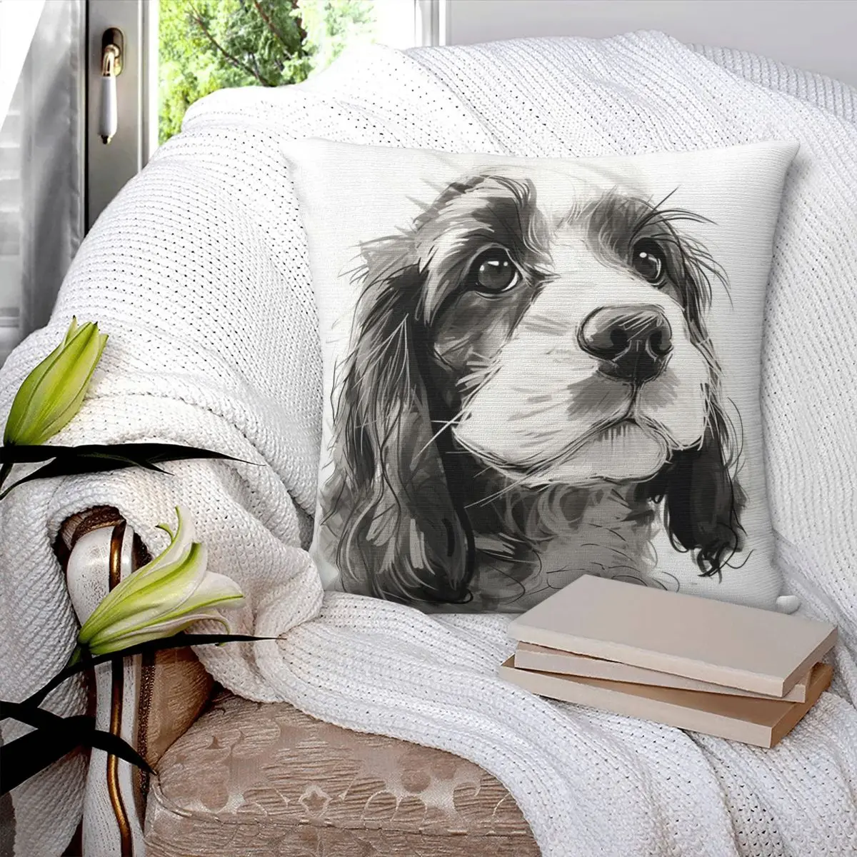 Cocker Spaniel Puppy Sugar-Coated Cuteness Square Pillowcase Pillow Cove Cushion Comfort Throw Pillow for Home Sofa