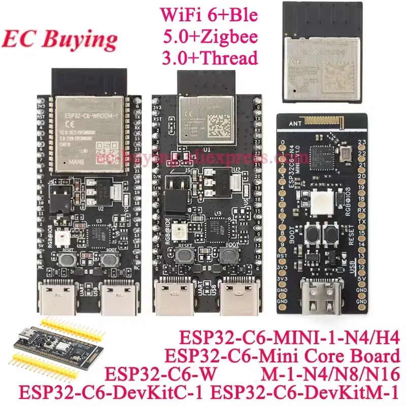ESP32-C6-DevKitM-1 ESP32-C6-DevKitC-1 Mini Development Board ESP32-C6 MINI-1 W&ROOM-1 Wireless 2.4GHz Wi-Fi 6 BLE5 Zigbee Module