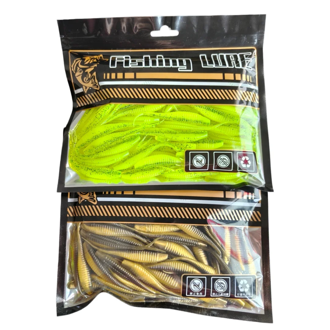 Mukun 200pcs 7cm 1.9g Split Fork Tail Soft Lure Fishing Bait Ribbed Body Wobbler Slow Sinking Artificial Swimbait for Bass