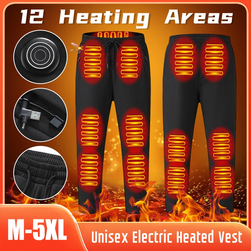 

12 Areas Heated Pants Men Winter USB Electric Heated Thermal Trousers 3-Temperature Settings Women's Ski Self Heating Clothing