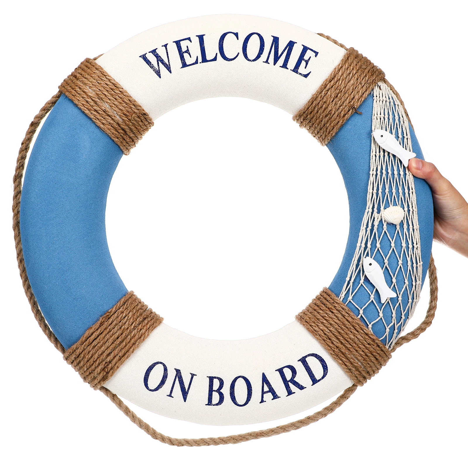 

1Pcs 50cm Nautical Lifebuoy Decoration Blue Fish Mediterranean Style Home Decor for Restaurant Cafe Bar Door Sign