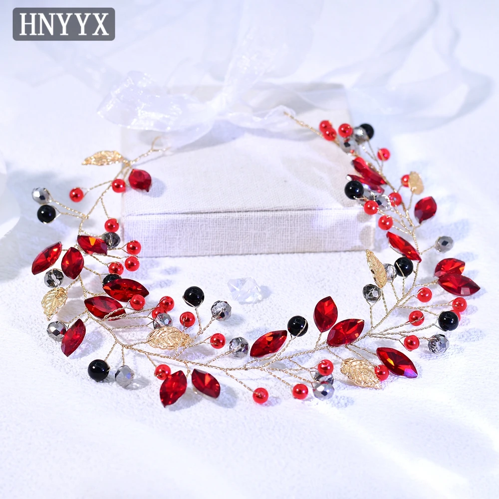 

HNYYX Red Leaves Rhinestone Headband Women's Formal Headpiece Luxury Headwear Modern Wedding Jewelry Hair Accessories A233