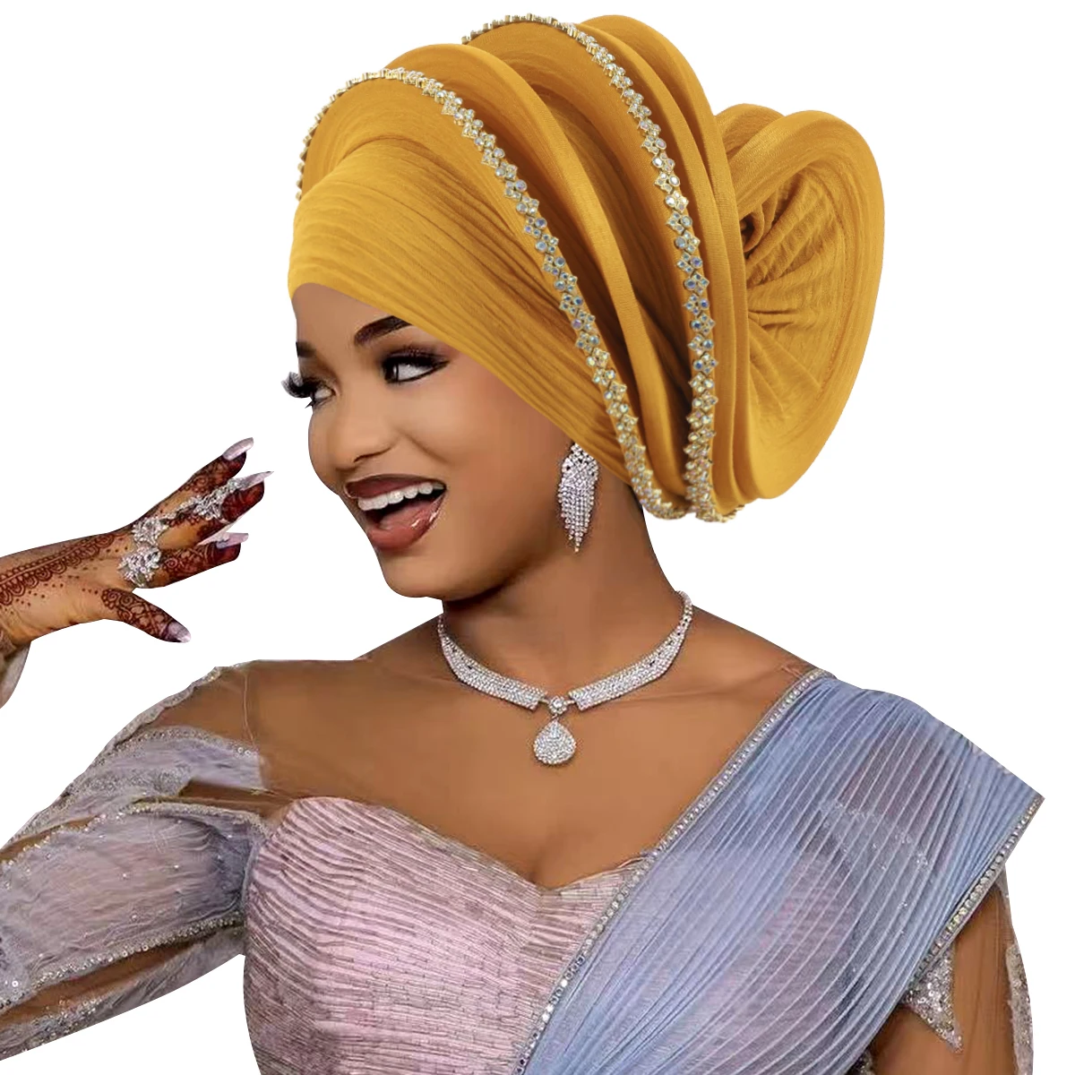 Turbantes Espirales de Diamantes de Lujo para Mujer, Pañuelos para la Cabeza de Mujer Africana, Gorro Turbante Femenino, Tocado Nigeriano para Boda, Fiesta, Gele