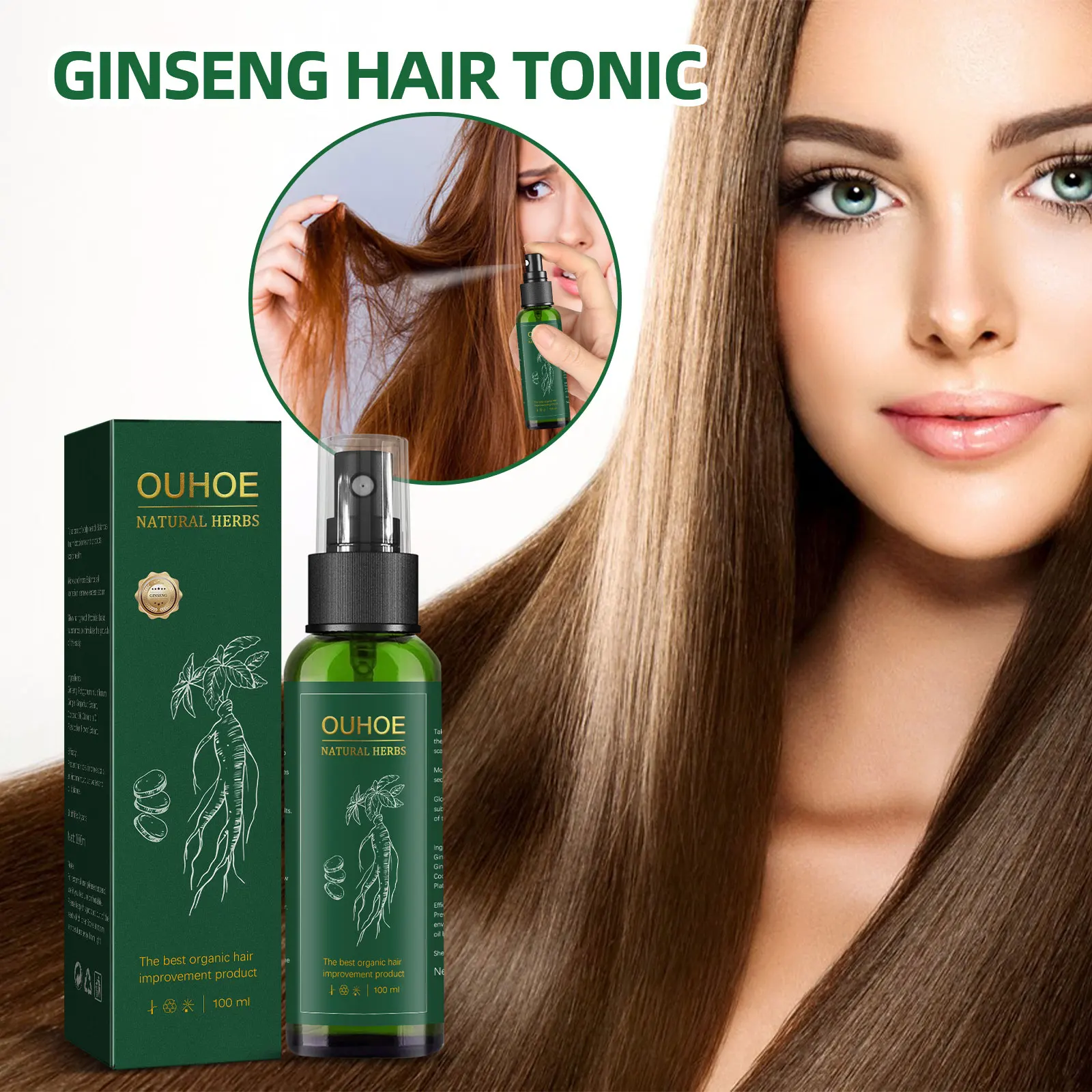 Natural Herbal Ginseng Hair Care Spray Moisturize Hair Remove Excess Sebum Prevent Hair Loss Nourish Scalp Essence Spray