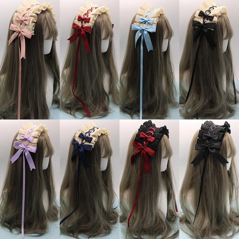 น่ารัก Bowknot Sweet Lolita ลูกไม้ดอกไม้ผม Hoop อะนิเมะแม่บ้าน COSPLAY Headband Headwear ญี่ปุ่นอุปกรณ์เสริมผม