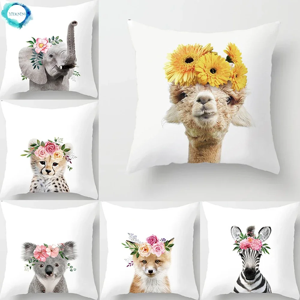 Animal Sofa Decorative Cushion Cover Polyester Pillowcase Zebra Lion Hedgehog Print Throw Pillowcase Home Car Decor Pillowcover