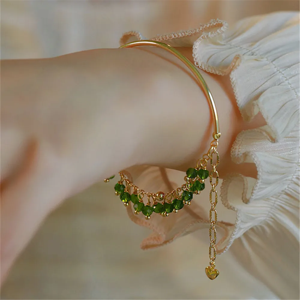 Natural Green Peridot Beads Adjustable Chain Women Bracelet Tassel Handmade Luxury Exquisite Ladies Jewelry Romantic Gift