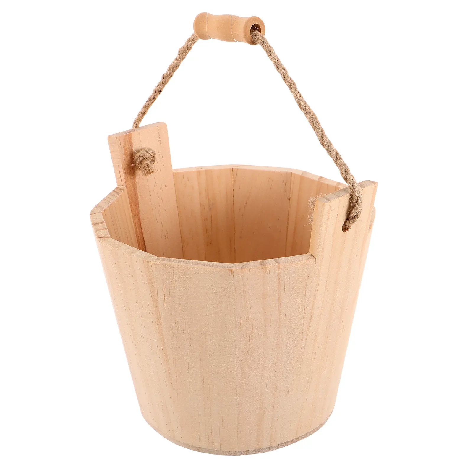 Kids Wooden Sand Pail 6.5x6.1x6.1in Lightweight Sand Bucket with Easy Grip Handle for Outdoor Beach Park Sandbox