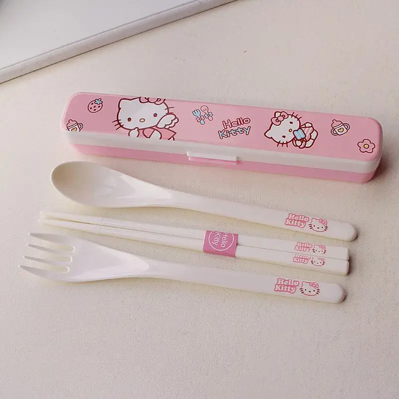 Sanrio Hello Kitty Travel Portable Cutlery Set Abs Resin Material Portable Fork Spoon Student Dinnerware Sets Kitchen Tableware