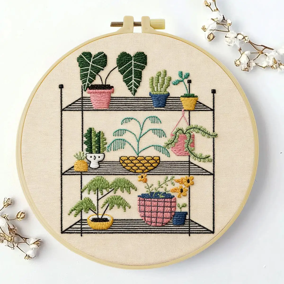 1 Stück 20X20CM/15X15CM 7,87/6,3 Zoll Grünes Topfpflanzenregal Stickerei-Starter-Kit DIY-Kit DIY-Stickerei-Kit Handarbeiten – Detail 2