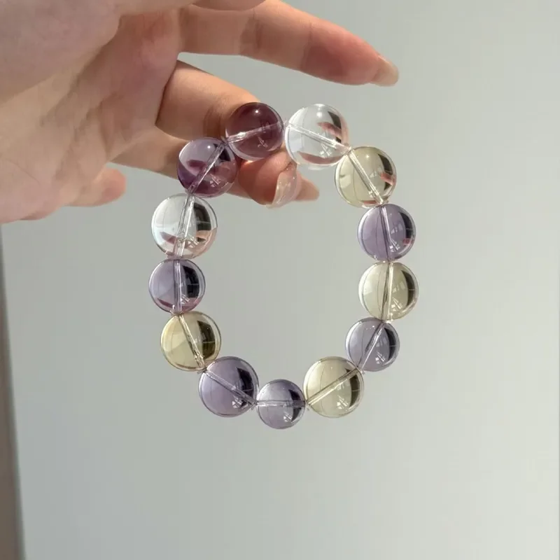 Natural amethyst bracelet, xanthate flower Duobao lucky gold lithium mica bracelet, birthday gift feeling beaded jewelry.