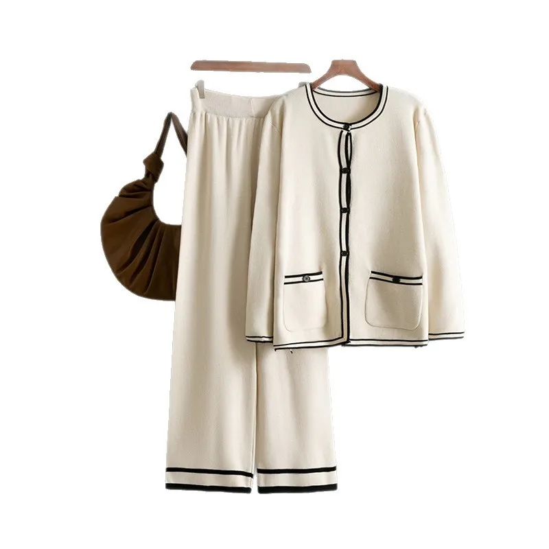 Ensemble 2 pièces pour femmes musulmanes, Cardigan, pull tricoté, pantalon à jambes larges, tenues d'automne et d'hiver, Ensemble de tricot, 2025