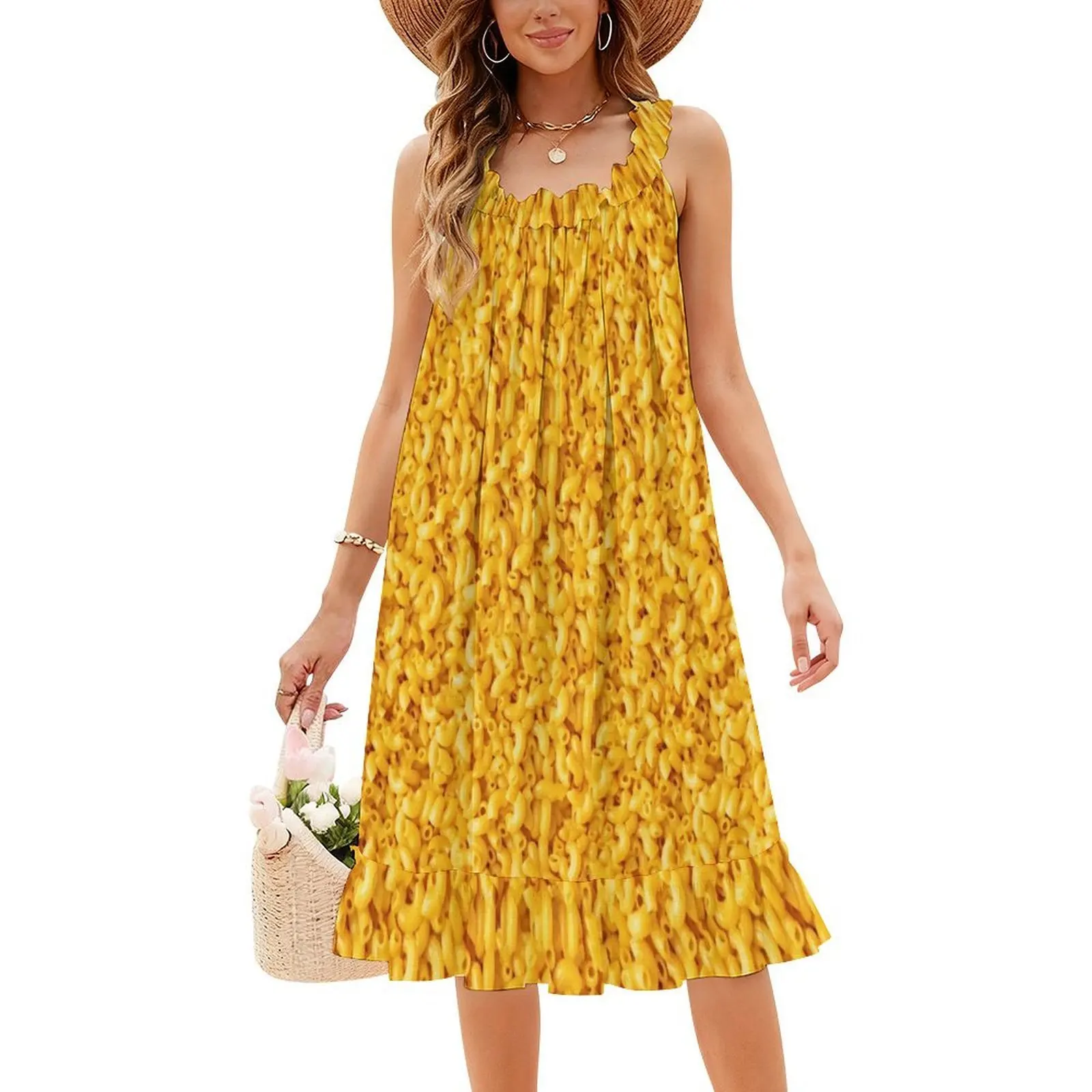 فستان بوهيمي من الجبن بدون أكمام للنساء، فساتين حفلات الشاطئ المطبوعة، وصفة الطبخ، فستان نسائي لعشاء الخبز #4